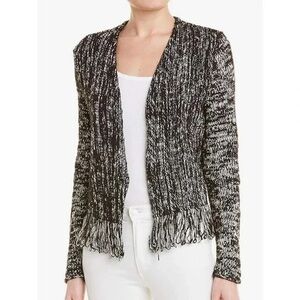 NIC+ZOE Fringe Mix knit jacket in a black and white multi-color blend